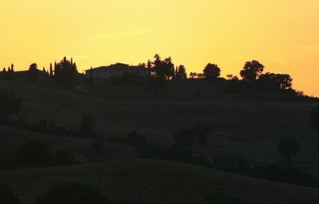 Coucher de soleil en Toscane l'été