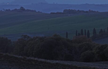 collines de la toscane coucher de soleil